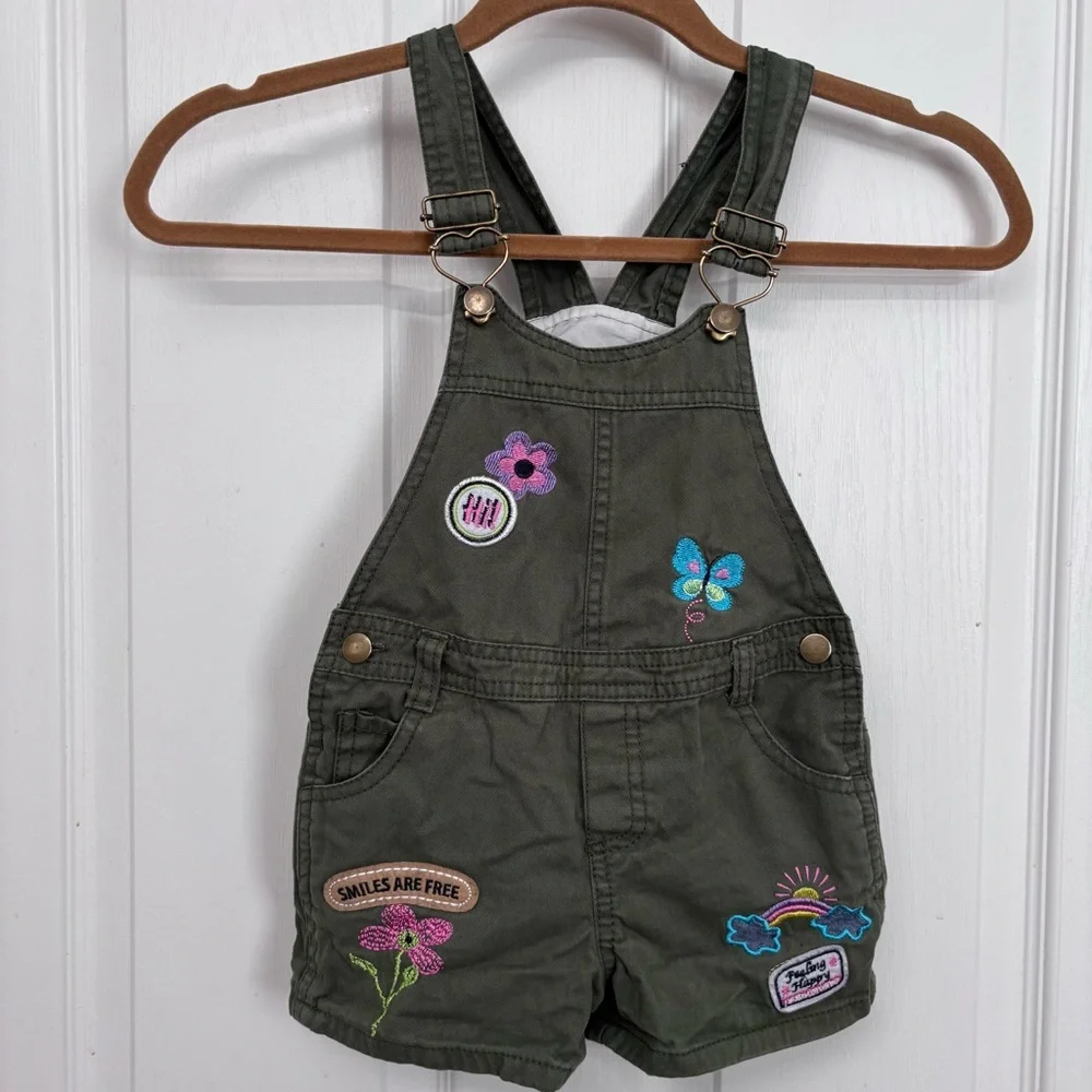 Embroidered Short Overalls | Girls 5 | Olive Green - Picture 7 of 7